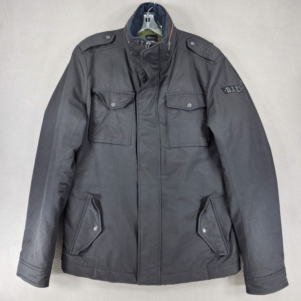 Diesel Military Army Coat Jacket Mens Size L Black Parka Insulated Lined